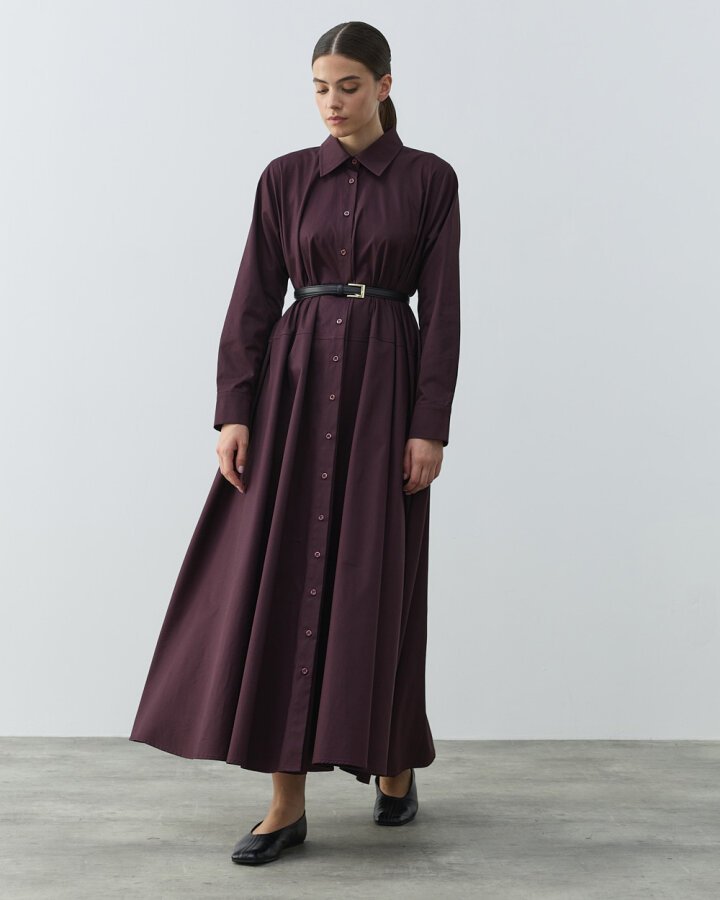 Paper Gabardin Geniş Gömlek Elbise Mürdüm - Aybikestil