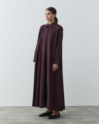 Paper Gabardin Geniş Gömlek Elbise Mürdüm - Aybikestil (1)