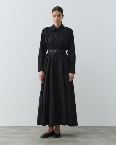 Paper Gabardin Geniş Gömlek Elbise Siyah 