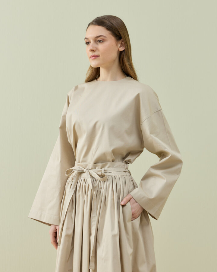 Paper Gabardin Glory Büzgülü Balon Etek Bej - Aybikestil (1)