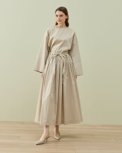 Paper Gabardin Glory Büzgülü Balon Etek Bej - Aybikestil (1)