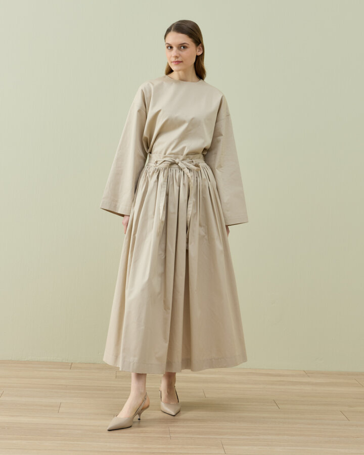 Paper Gabardin Glory Büzgülü Balon Etek Bej - Aybikestil (1)