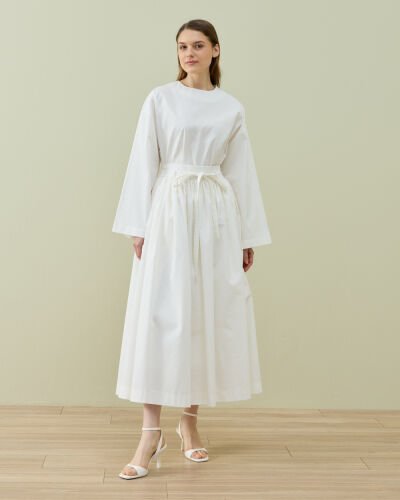 Paper Gabardin Glory Büzgülü Balon Etek Ekru - Aybikestil (1)