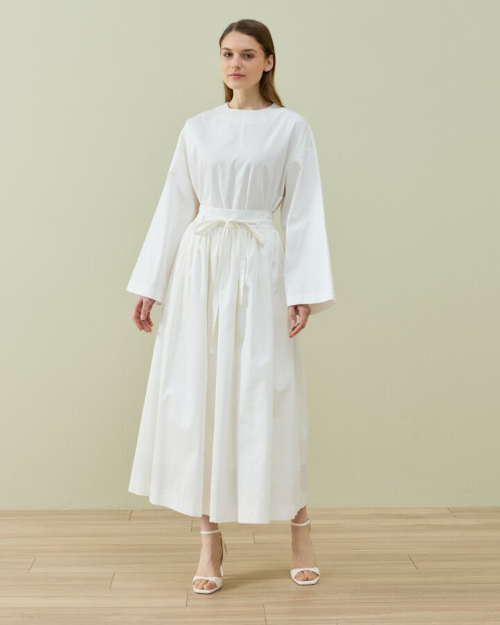 Paper Gabardin Glory Büzgülü Balon Etek Ekru - Aybikestil (1)
