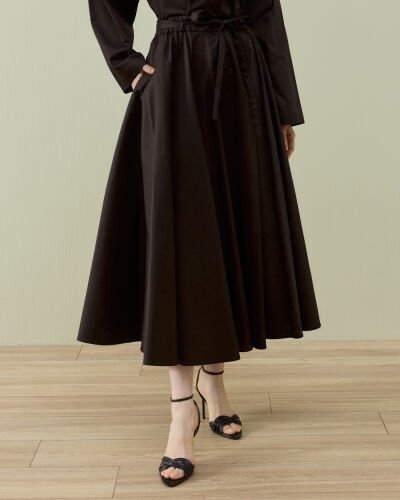 Paper Gabardin Glory Büzgülü Balon Etek Kahve 