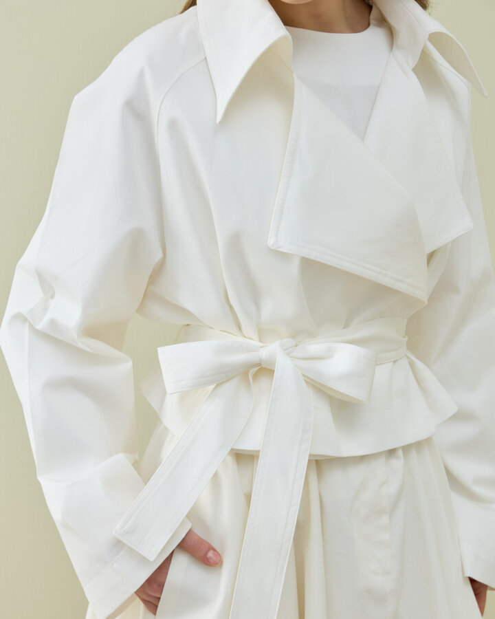 Paper Gabardin Kısa Trençkot Ekru - Aybikestil (1)