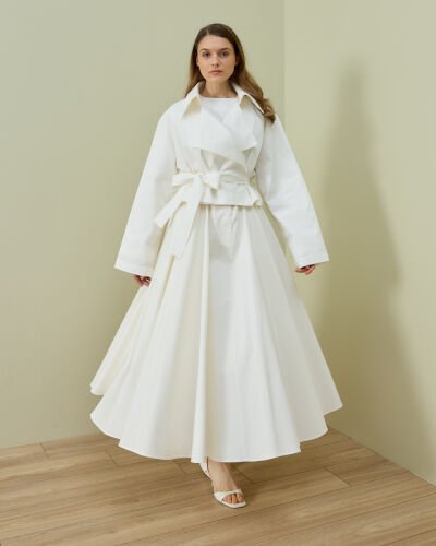 Paper Gabardin Kısa Trençkot Ekru - Aybikestil (1)