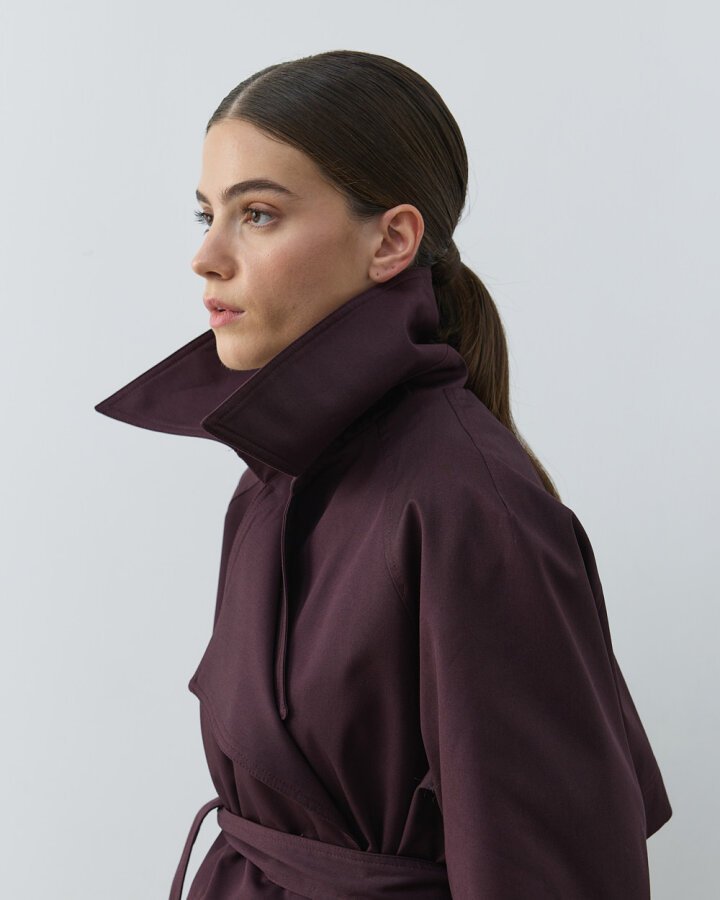 Paper Gabardin Kısa Trençkot Mürdüm - Aybikestil (1)