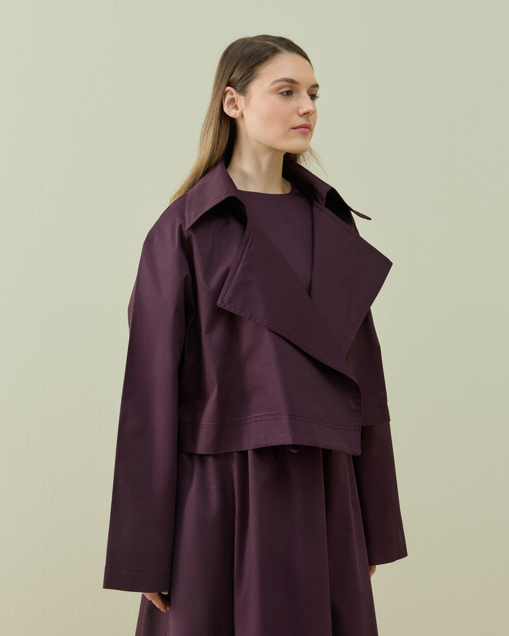 Paper Gabardin Kısa Trençkot Mürdüm - Aybikestil