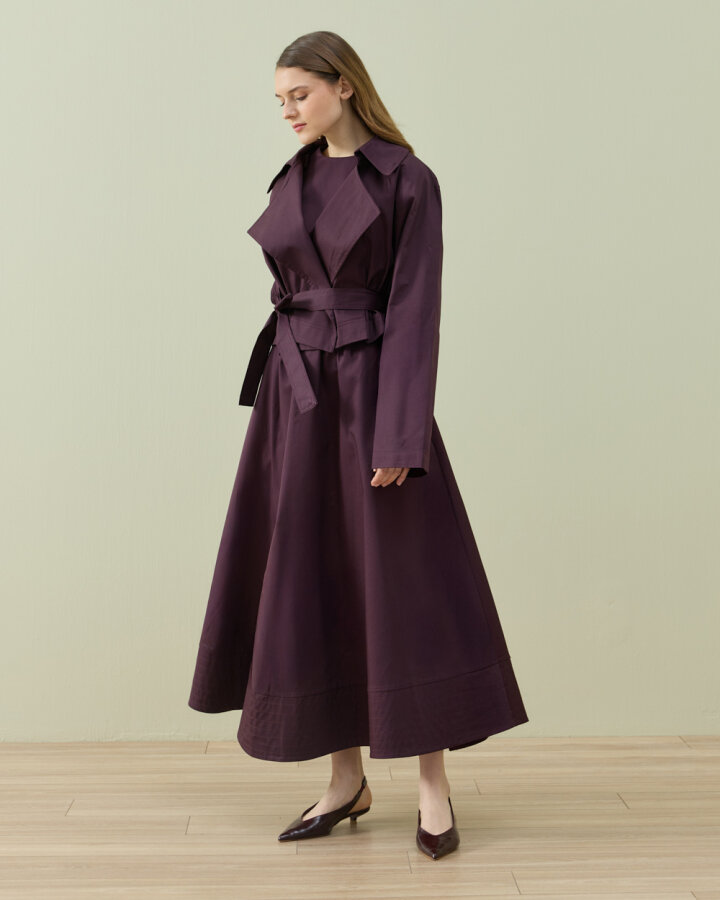 Paper Gabardin Kısa Trençkot Mürdüm - Aybikestil (1)