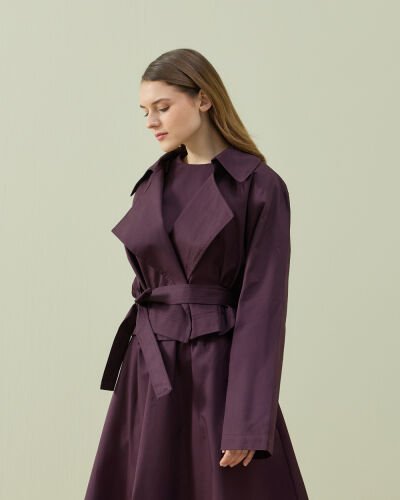 Paper Gabardin Kısa Trençkot Mürdüm 