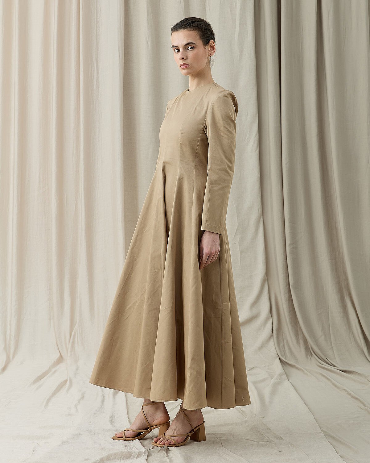 Paper Gabardin Kuplu Parçalı Oturan Fit Elbise Camel - Aybikestil