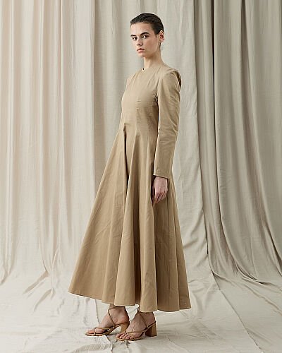 Paper Gabardin Kuplu Parçalı Oturan Fit Elbise Camel 