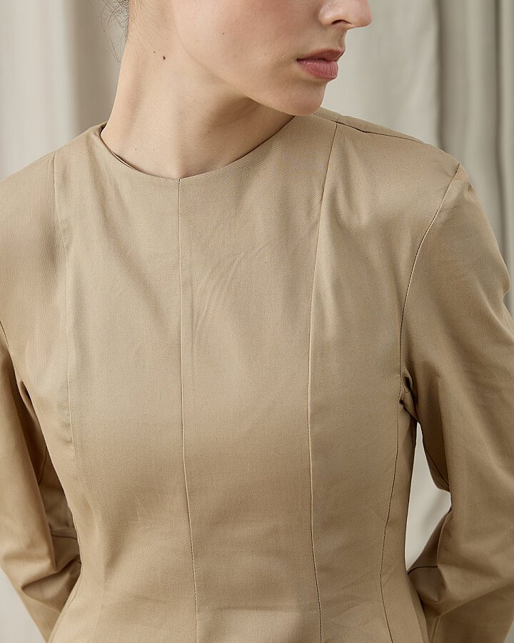 Paper Gabardin Kuplu Parçalı Oturan Fit Elbise Camel - Aybikestil (1)