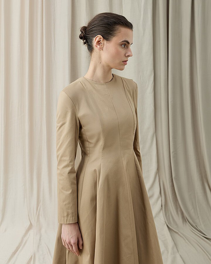 Paper Gabardin Kuplu Parçalı Oturan Fit Elbise Camel - Aybikestil (1)