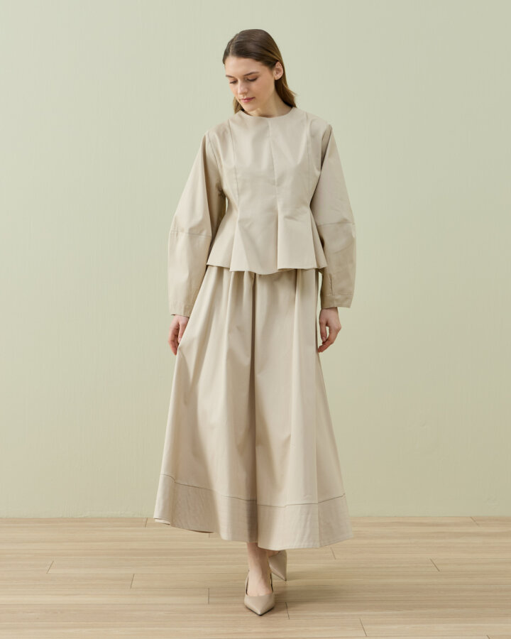 Paper Gabardin Kuplu Volanlı Peplum Kısa Bluz Bej - Aybikestil (1)