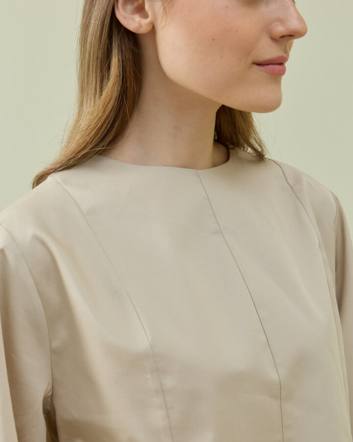 Paper Gabardin Kuplu Volanlı Peplum Kısa Bluz Bej - Aybikestil (1)