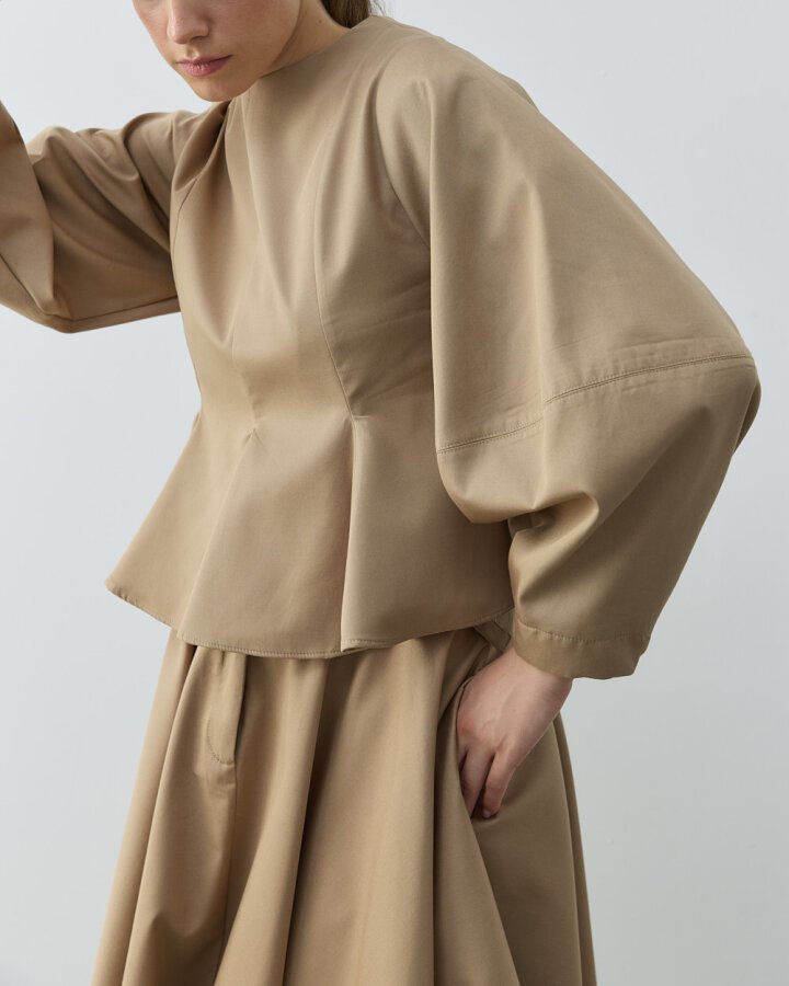 Paper Gabardin Kuplu Volanlı Peplum Kısa Bluz Camel - Aybikestil (1)