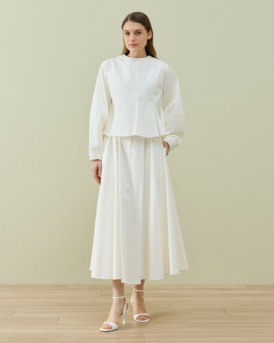 Paper Gabardin Kuplu Volanlı Peplum Kısa Bluz Ekru - Aybikestil (1)