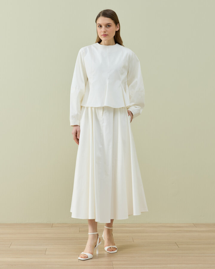 Paper Gabardin Kuplu Volanlı Peplum Kısa Bluz Ekru - Aybikestil (1)