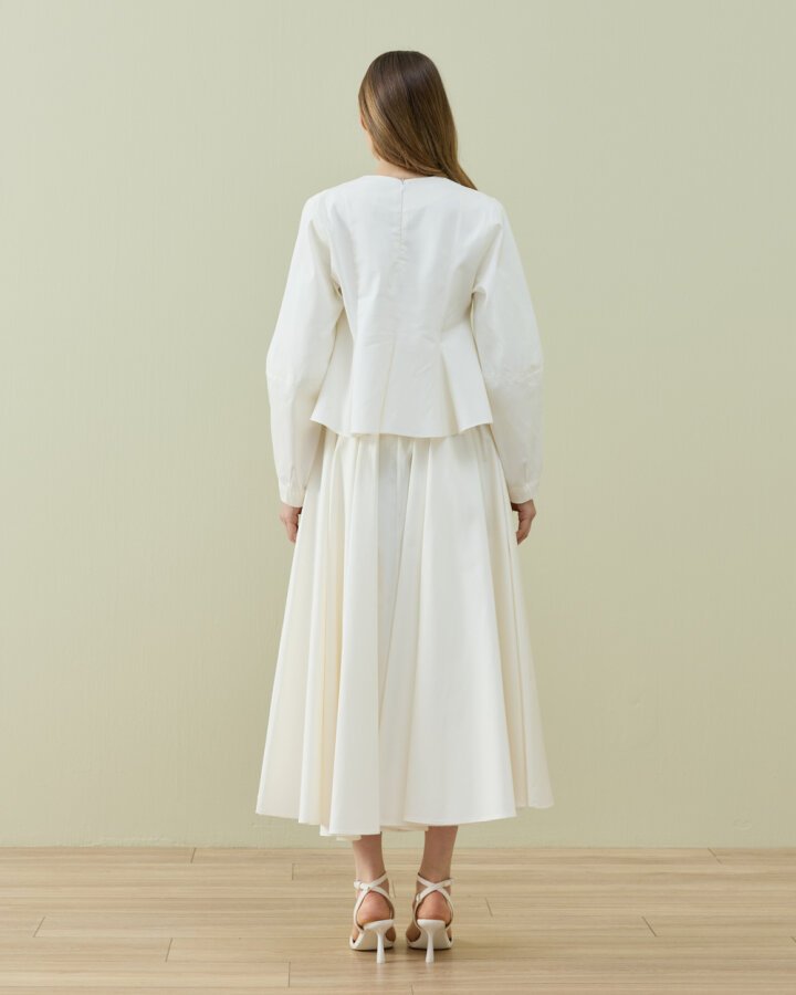 Liten Soufflé Peplum BL Paper Gabardin Kuplu Volanlı Peplum Kısa Bluz Ekru - Aybikestil.com