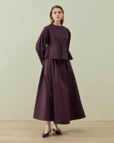 Paper Gabardin Kuplu Volanlı Peplum Kısa Bluz Mürdüm - Aybikestil (1)