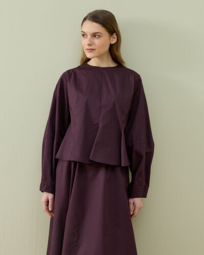 Paper Gabardin Kuplu Volanlı Peplum Kısa Bluz Mürdüm 