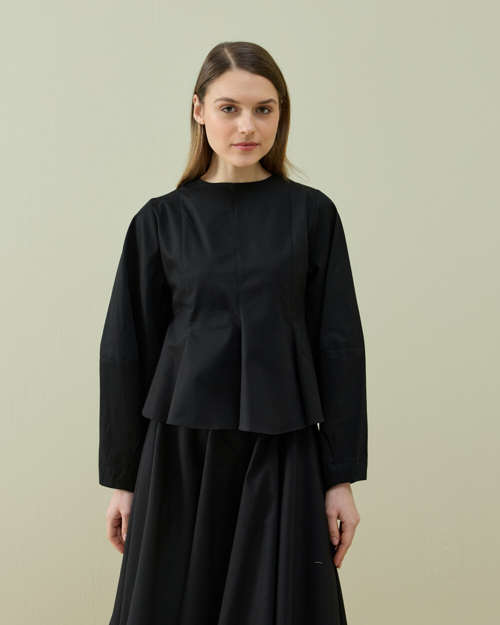 Paper Gabardin Kuplu Volanlı Peplum Kısa Bluz Siyah - Aybikestil