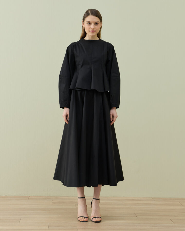 Paper Gabardin Kuplu Volanlı Peplum Kısa Bluz Siyah - Aybikestil (1)