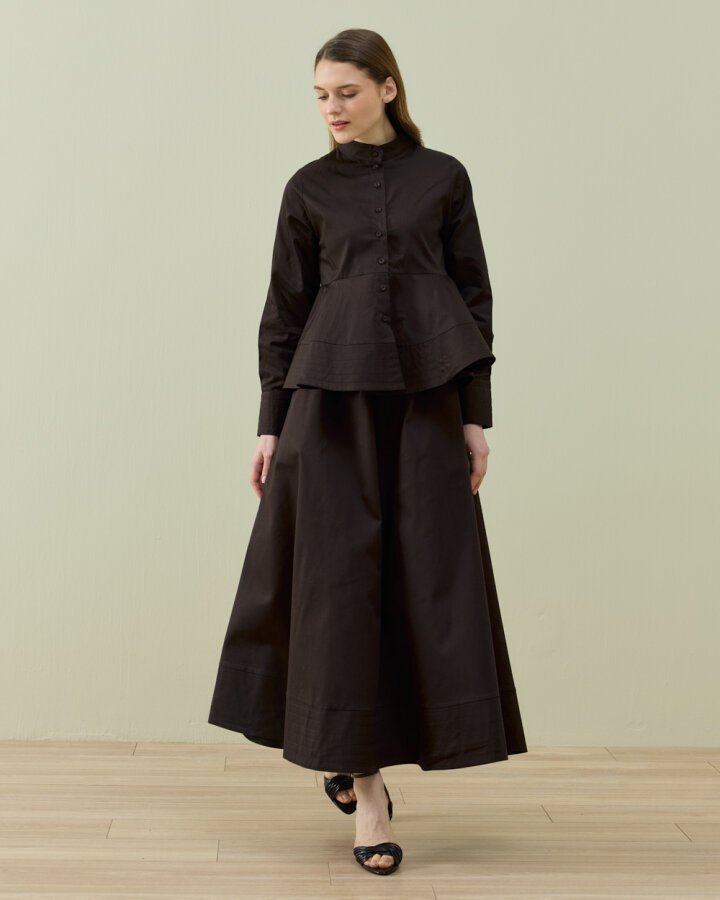 Paper Gabardin Nervür Detaylı Cepli Font Etek Acı Kahve - Aybikestil (1)