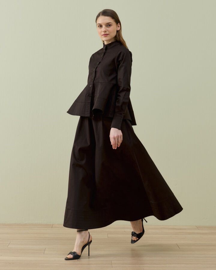 Paper Gabardin Nervür Detaylı Cepli Font Etek Acı Kahve - Aybikestil (1)