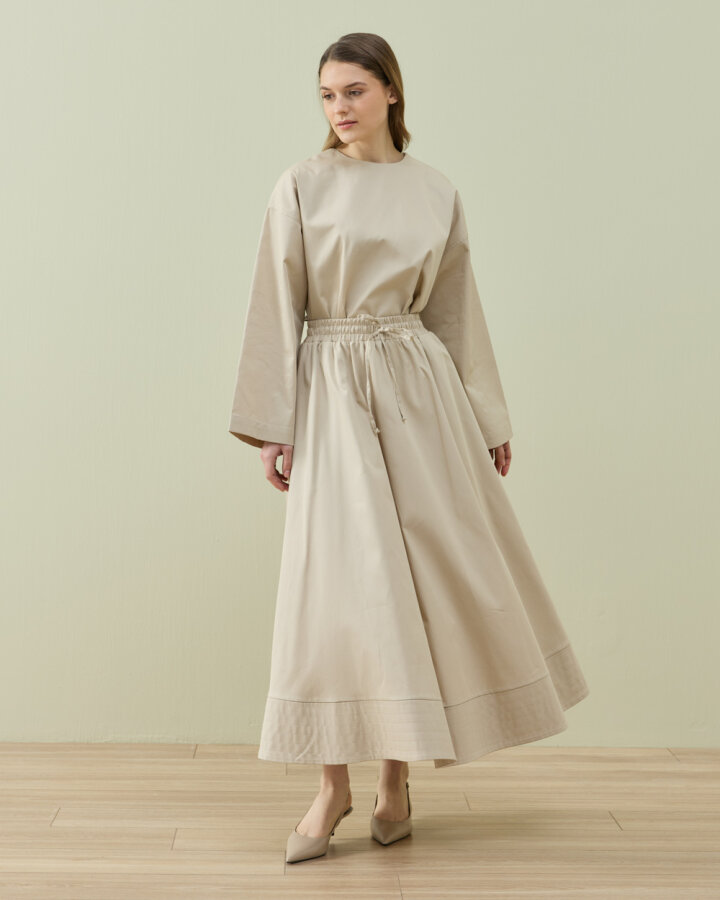 Paper Gabardin Nervür Detaylı Cepli Font Etek Bej - Aybikestil (1)