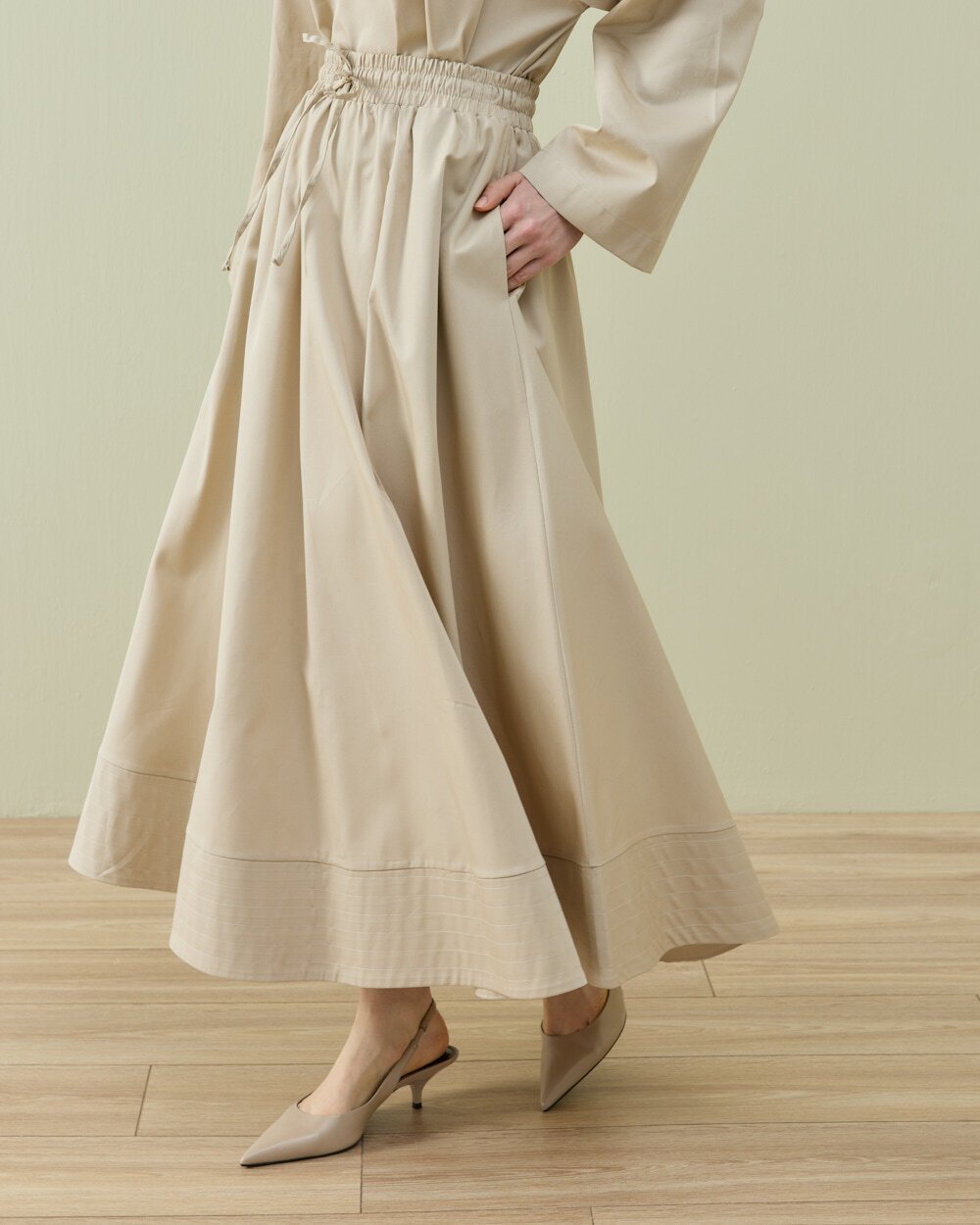 Paper Gabardin Nervür Detaylı Cepli Font Etek Bej - Aybikestil