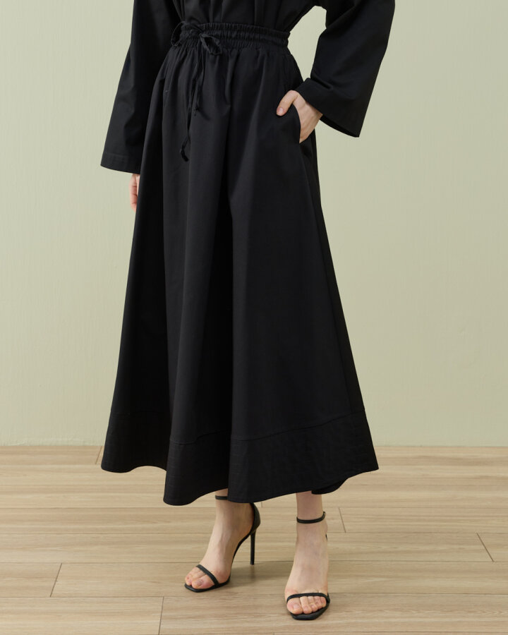 Paper Gabardin Nervür Detaylı Cepli Font Etek Siyah - Aybikestil