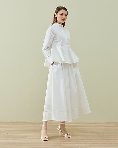 Paper Gabardin Nervürlü Kuplu Font Gömlek Ekru - Aybikestil (1)