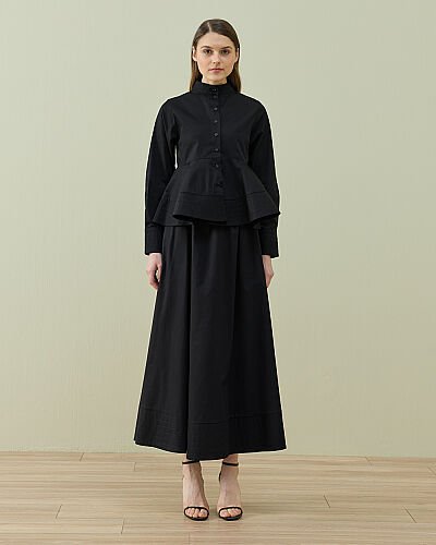 Paper Gabardin Nervürlü Kuplu Font Gömlek Siyah - Aybikestil (1)