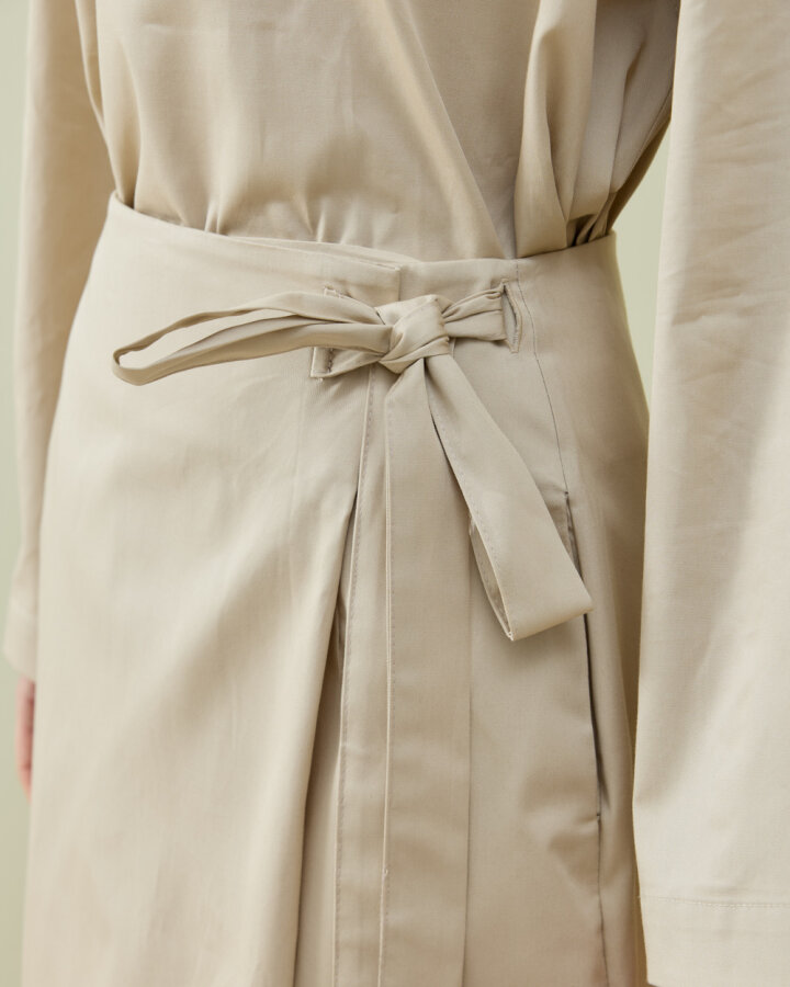 Paper Gabardin Önden Kapaklı Bağlamalı Etek Bej - Aybikestil (1)