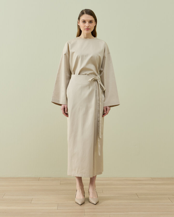 Paper Gabardin Önden Kapaklı Bağlamalı Etek Bej - Aybikestil (1)