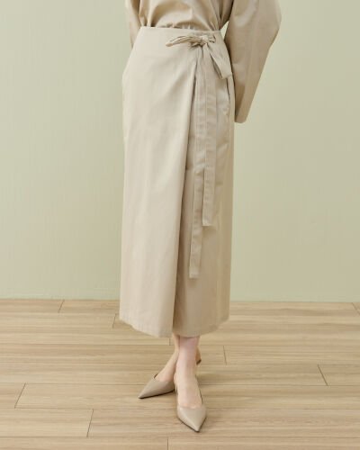Paper Gabardin Önden Kapaklı Bağlamalı Etek Bej 