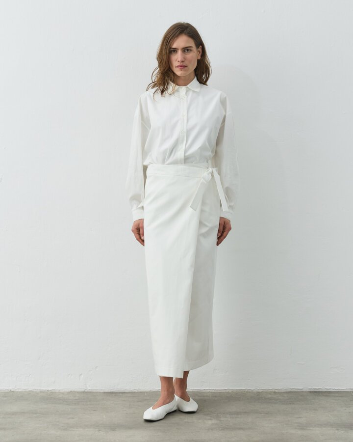 Paper Gabardin Önden Kapaklı Bağlamalı Etek Ekru - Aybikestil (1)