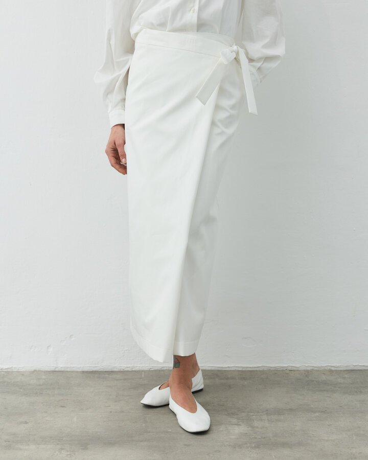 Paper Gabardin Önden Kapaklı Bağlamalı Etek Ekru