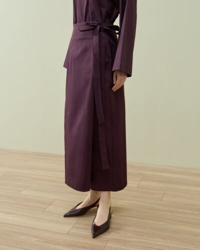 Paper Gabardin Önden Kapaklı Bağlamalı Etek Mürdüm 