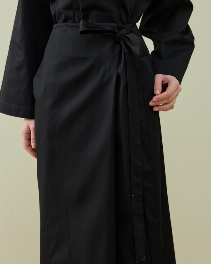 Paper Gabardin Önden Kapaklı Bağlamalı Etek Siyah - Aybikestil (1)