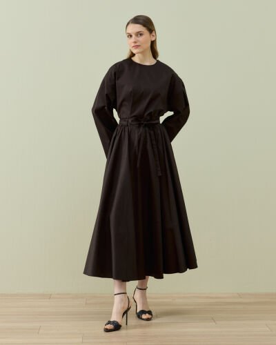 Paper Gabardin Tam Kloş Önü Patlı Etek Acı Kahve - Aybikestil (1)