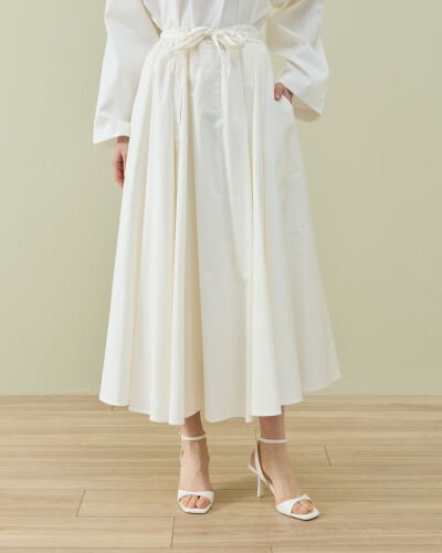 Paper Gabardin Tam Kloş Önü Patlı Etek Ekru 