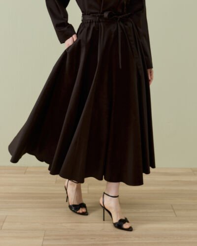 Paper Gabardin Tam Kloş Önü Patlı Etek Kahve 