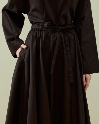 Paper Gabardin Tam Kloş Önü Patlı Etek Kahve - Aybikestil (1)