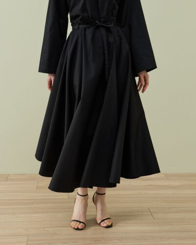 Paper Gabardin Tam Kloş Önü Patlı Etek Siyah 