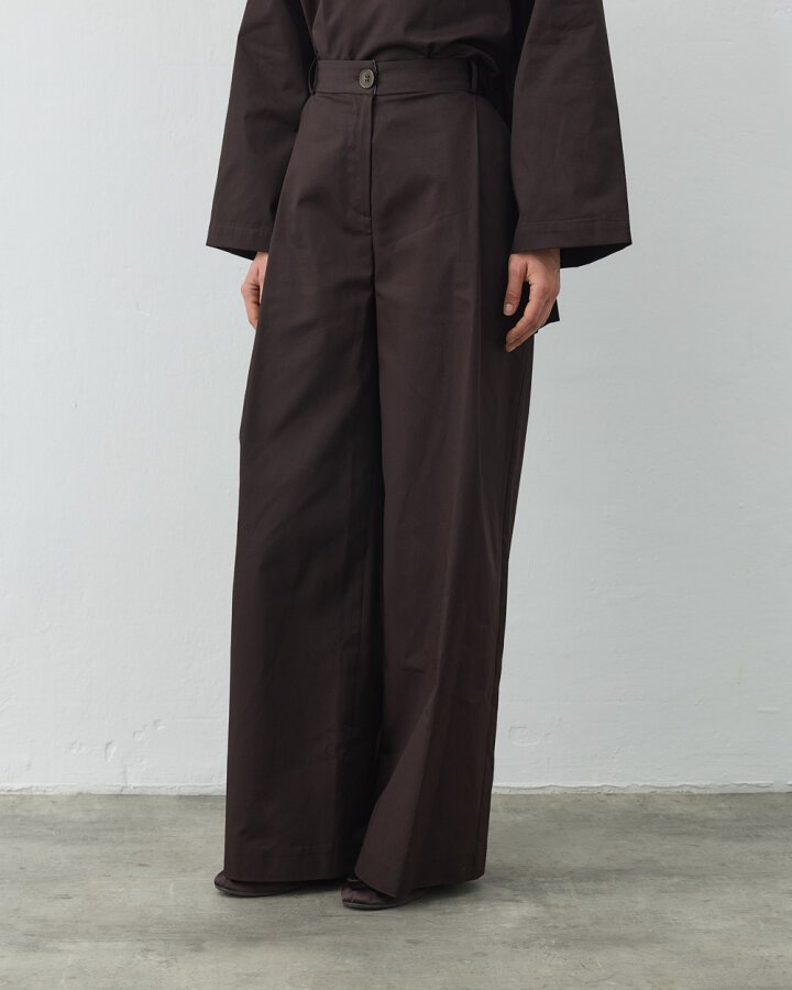 Paper Gabardin Tek Pileli Wide Leg Pantolon Acı Kahve
