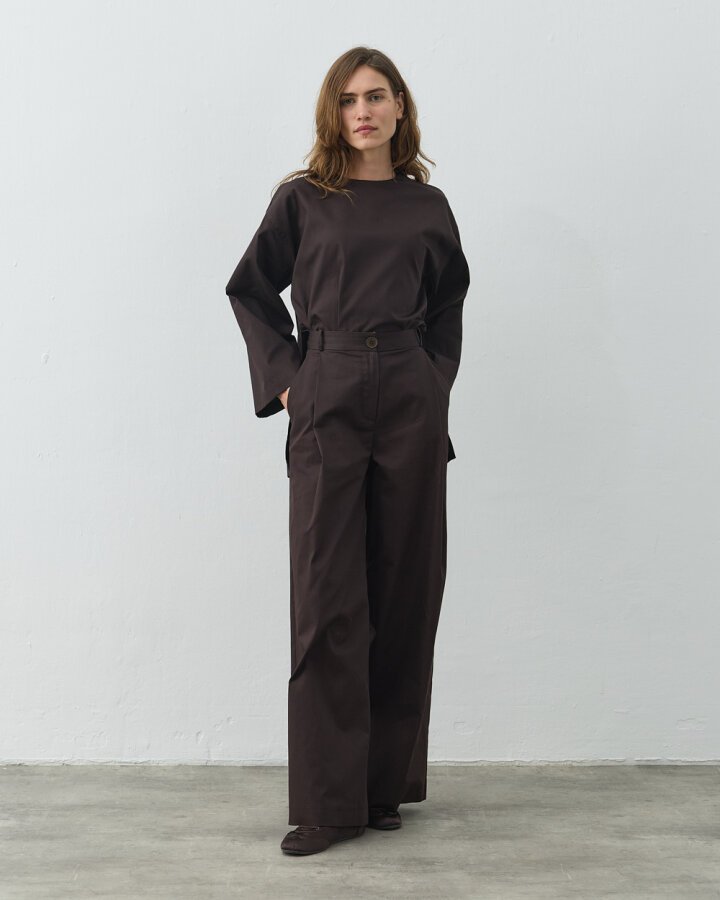 Paper Gabardin Tek Pileli Wide Leg Pantolon Acı Kahve - Aybikestil (1)